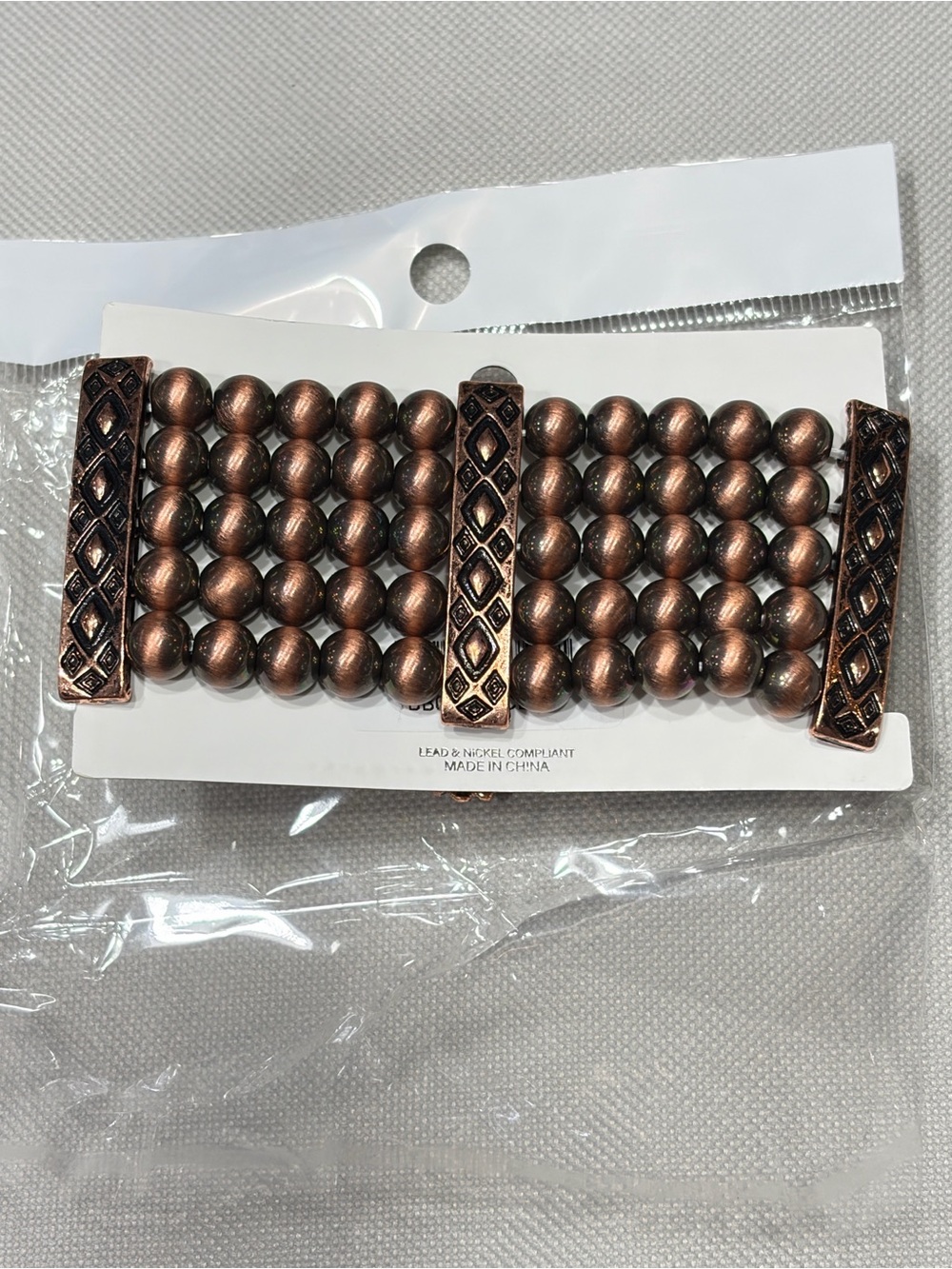 NWT Longhorn Western Trophy Buckle Turquoise White Bead Stretch Bracelet Copper - Picture 4 of 4